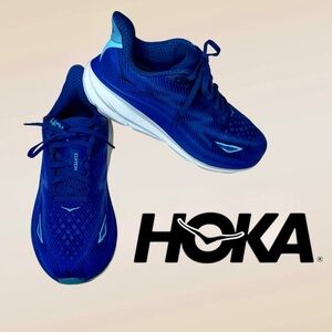 Hoka One One Clifton 9 Running Shoes Blue Womens Size 6 D Wide Sneakers